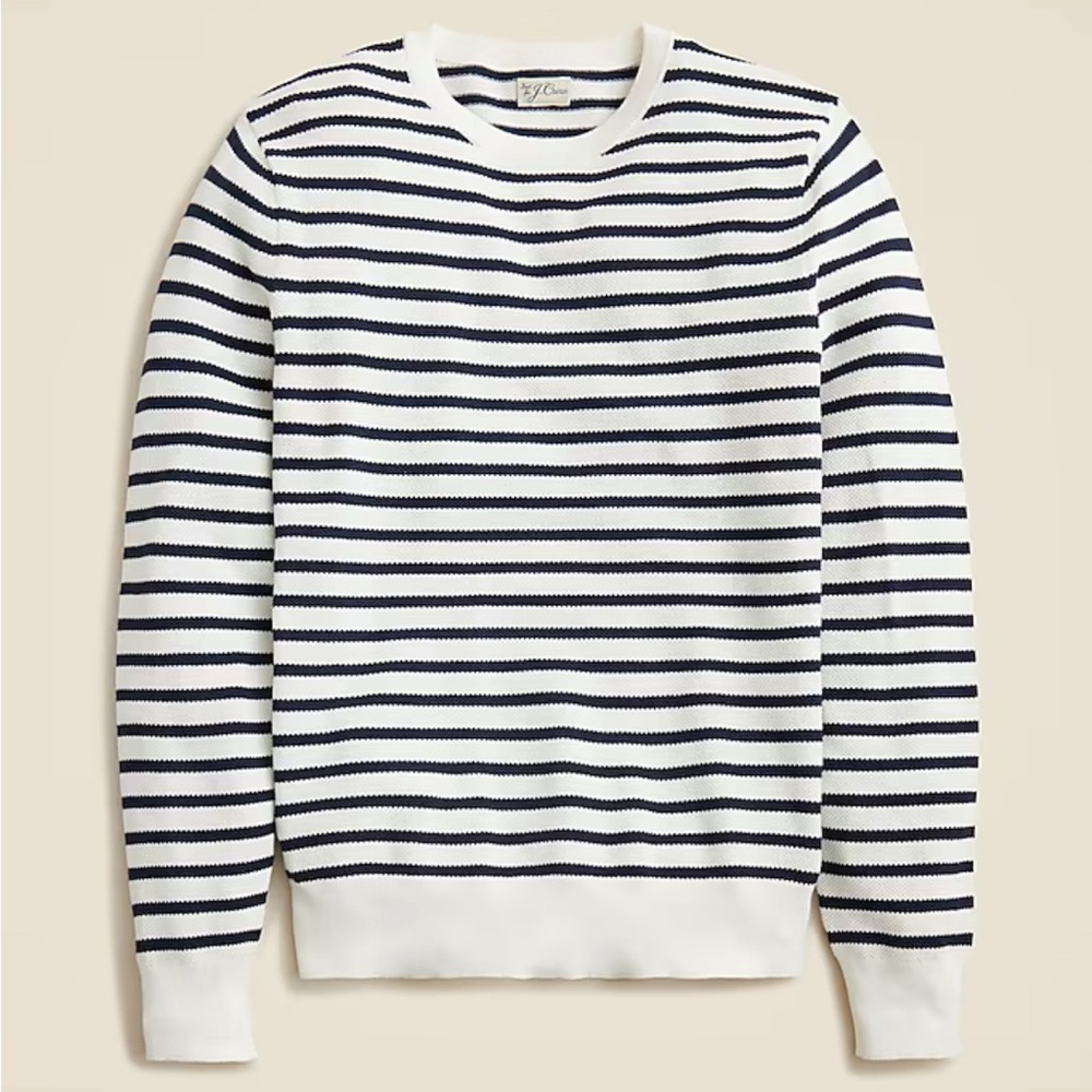 J.Crew Navy/Ivory Pique Stitch 100% cotton sweater Stripes large. NWT